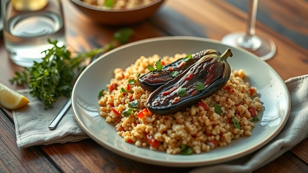 Harissa-Roasted Eggplant with Couscous