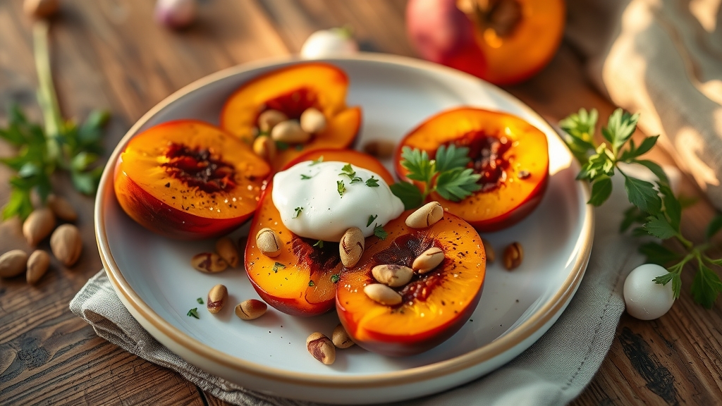 Roasted Peaches with Mascarpone and Pistachios